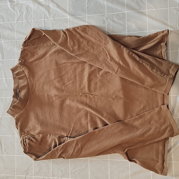 Zara Light Brown Long Mock Neck Sleeved Shirt with Puffy Shoulder Size Medium - Picture 1 of 6